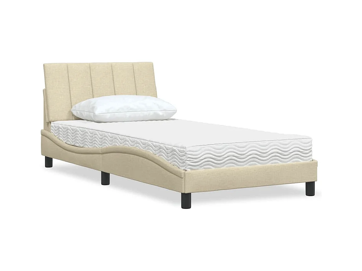 Lit avec matelas crème 100x200 cm tissu