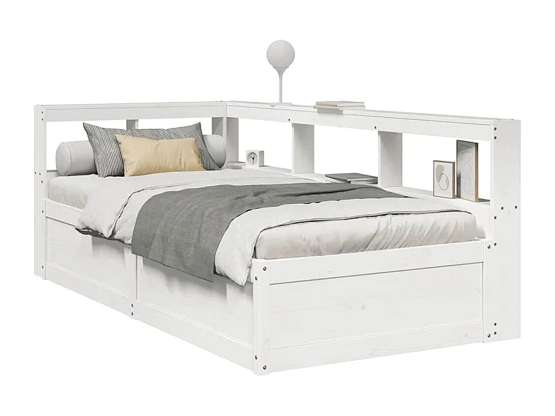 Lit bibliothèque sans matelas blanc 90x200cm bois de pin massif