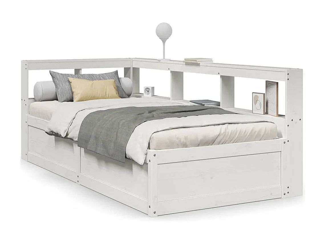 Cama con estantería sin colchón madera maciza blanco 90x200 cm