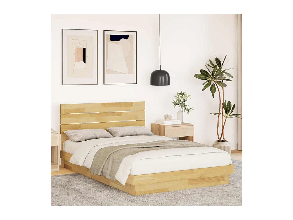 Bedframe hoofdeinde zonder matras 120x200 cm massief hout eiken