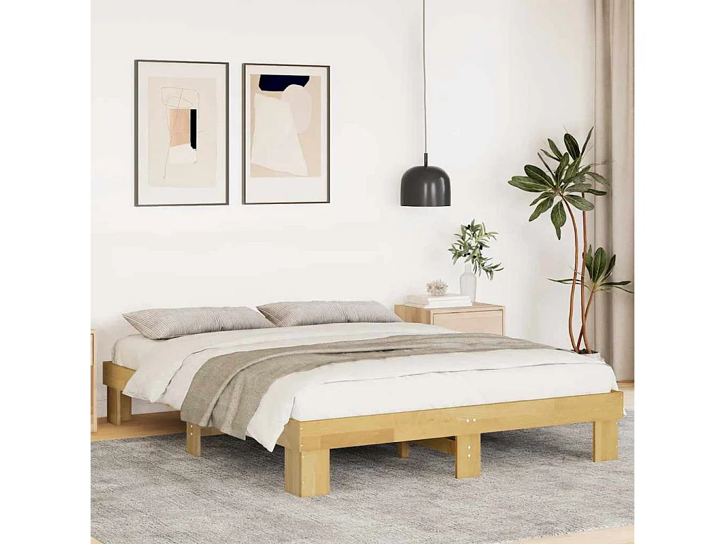 Cadre de lit sans matelas 140x190 cm bois massif de chêne