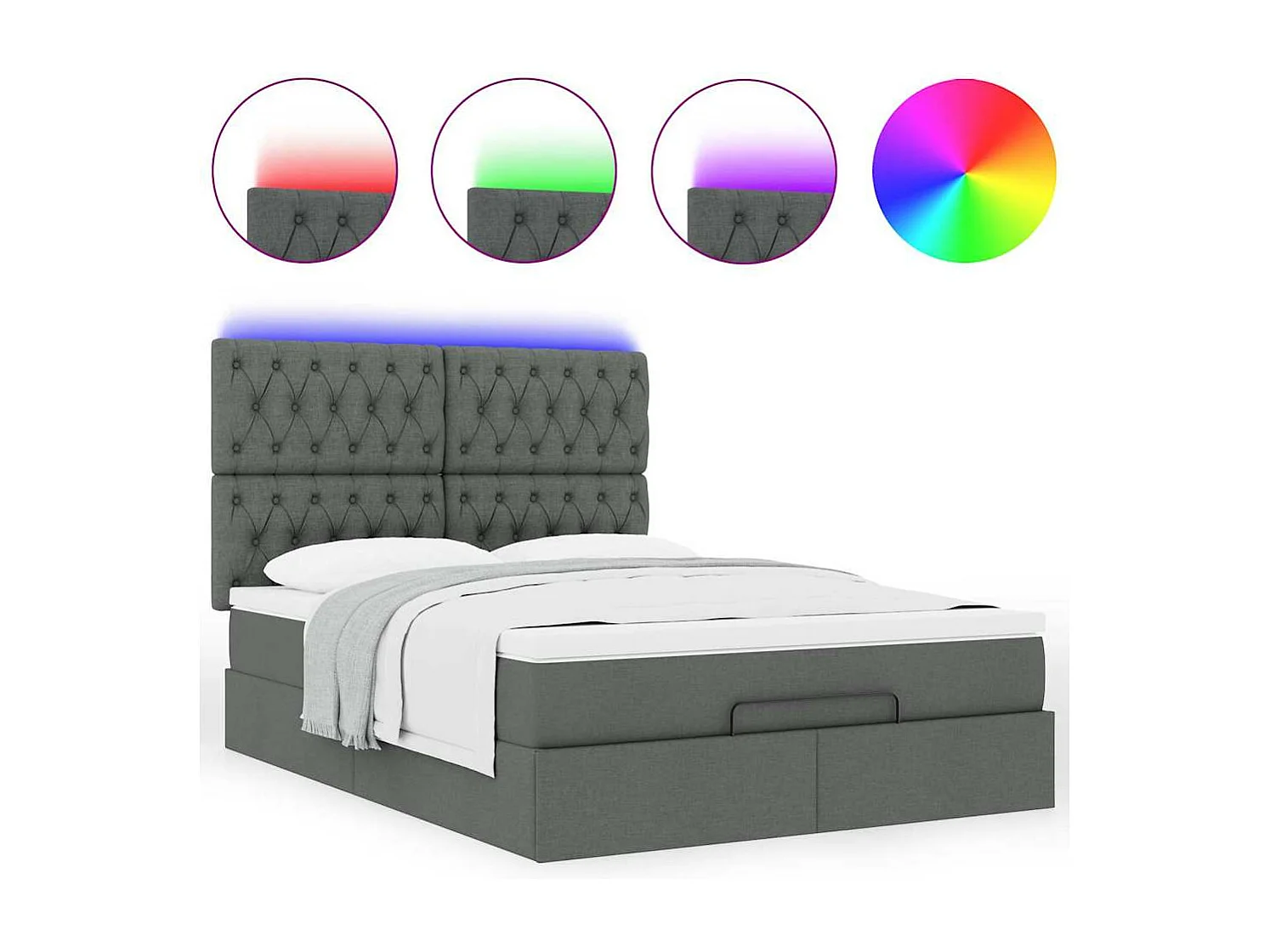 Cadre de lit ottoman avec matelas gris foncé 140x190 cm tissu