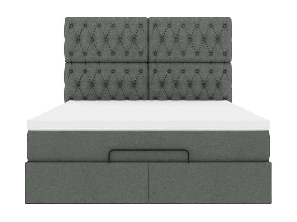 Cadre de lit ottoman avec matelas gris foncé 140x190 cm tissu
