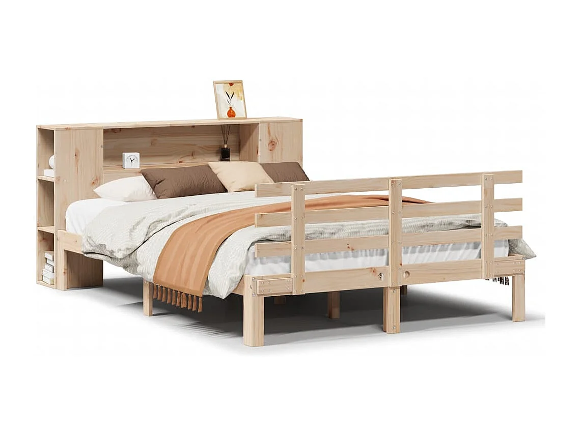 Cama con estantería sin colchón madera maciza de pino 135x190cm