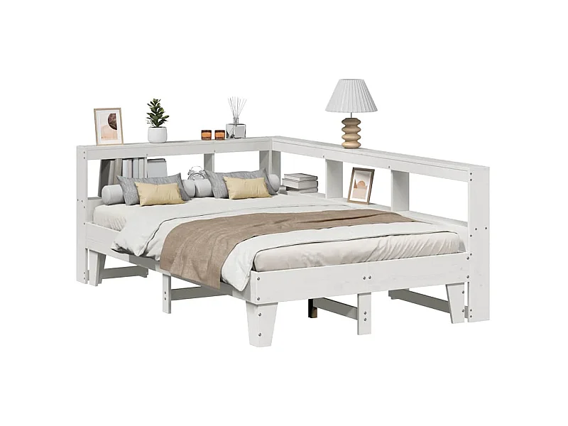 Cama con estantería sin colchón madera maciza blanca 120x200 cm