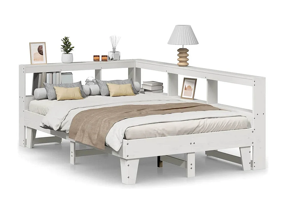 Cama con estantería sin colchón madera maciza blanca 120x200 cm