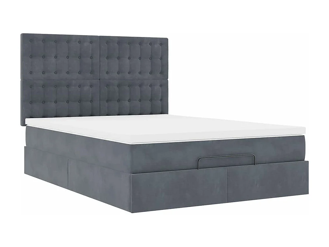 Cadre de lit ottoman avec matelas gris foncé 140x190 cm velours