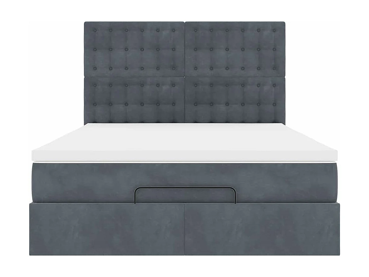 Cadre de lit ottoman avec matelas gris foncé 140x190 cm velours