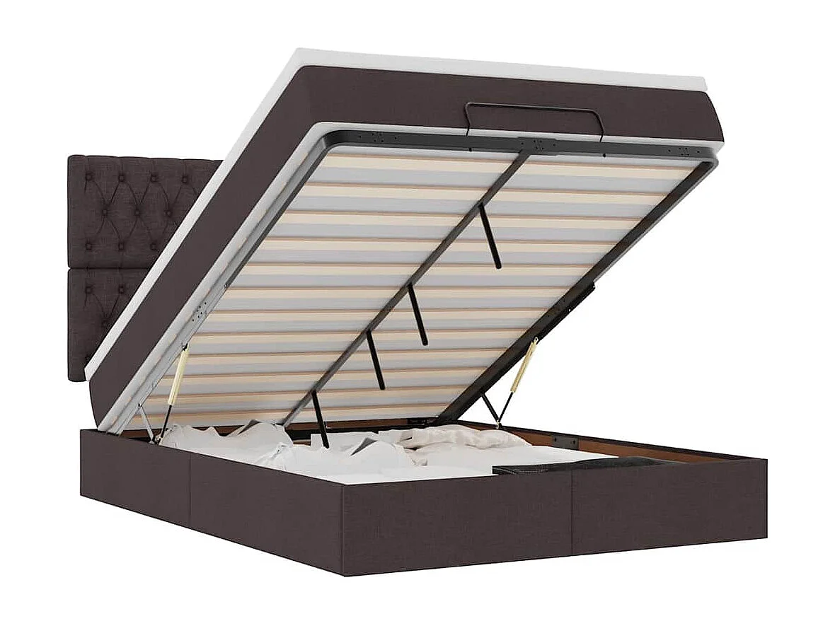 Estructura cama otomana colchón tela marrón oscuro 140x190cm