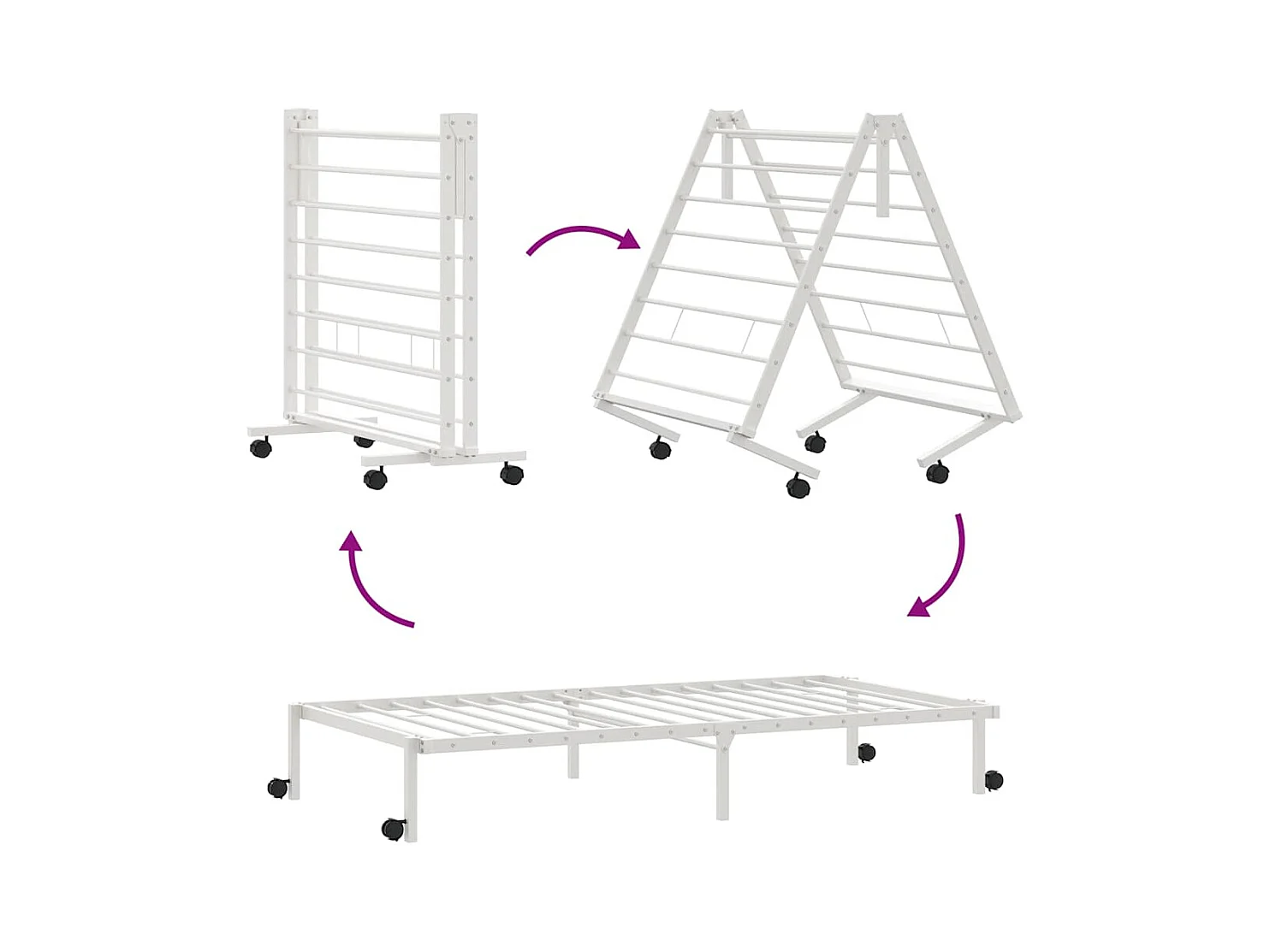 Estrutura de cama sem colchão Dobrável 75x190 cm aço branco