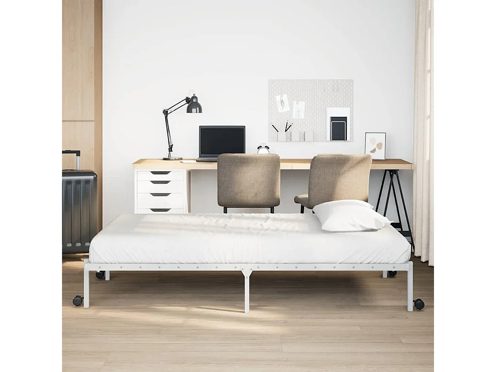 Cadre de lit sans matelas pliable blanc 75x190 cm acier