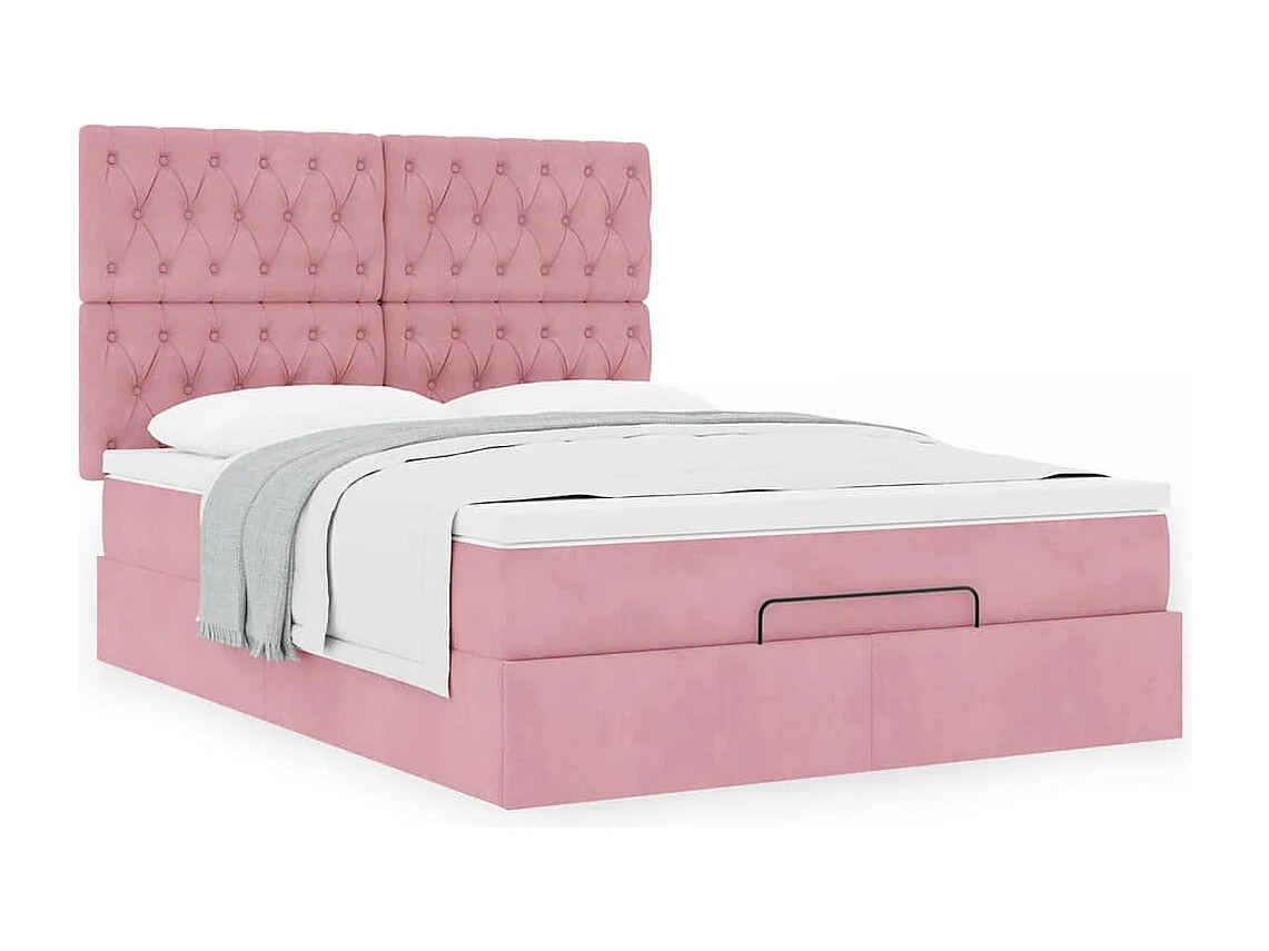 Cadre de lit ottoman avec matelas rose 140x190 cm velours