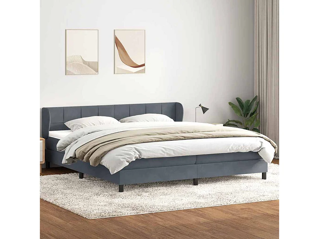 Cama com molas colchões 200x210 cm veludo cinzento-escuro