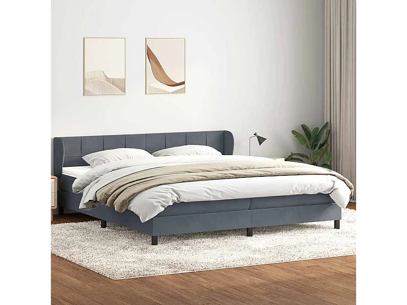 Cama com molas colchões 200x210 cm veludo cinzento-escuro