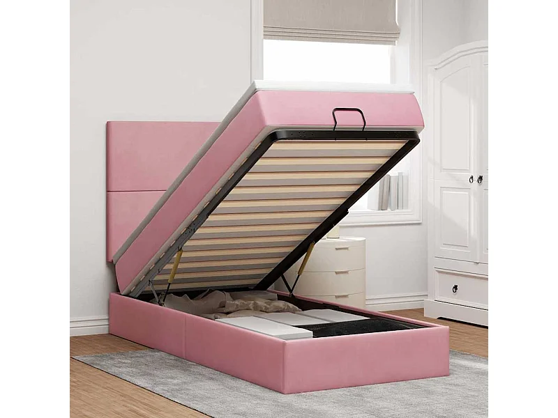 Ottoman bed met matrassen 140x190cm fluweel roze