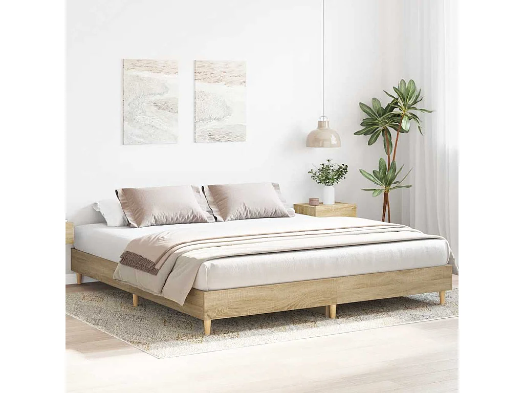 Estrutura de cama sem colchão 200x200 cm carvalho sonoma