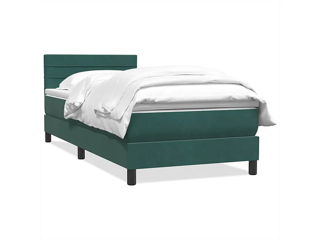 Cama com molas/colchão 100x210 cm veludo verde-escuro