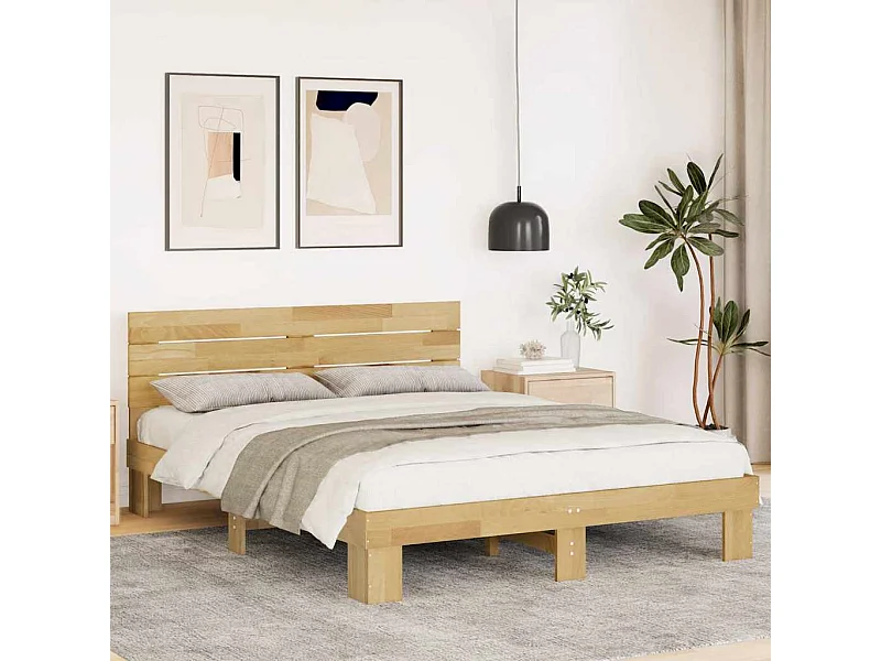 Bedframe hoofdeinde zonder matras 140x200 cm massief hout eiken