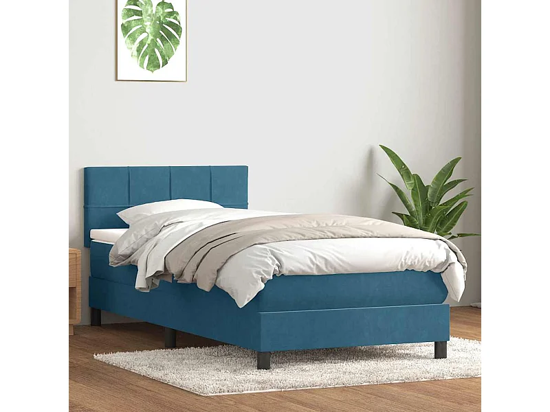 Boxspring met matras fluweel donkerblauw 80x220 cm
