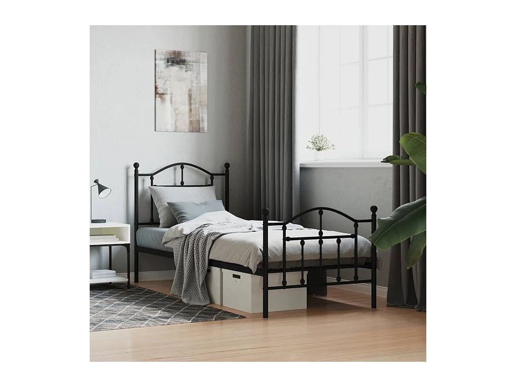 Estructura de cama con cabecero y estribo metal negro 80x200 cm