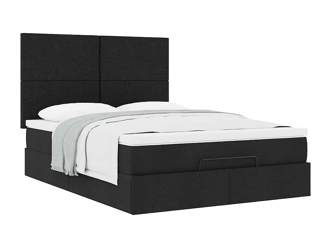Cadre de lit ottoman avec matelas noir 140x190 cm tissu