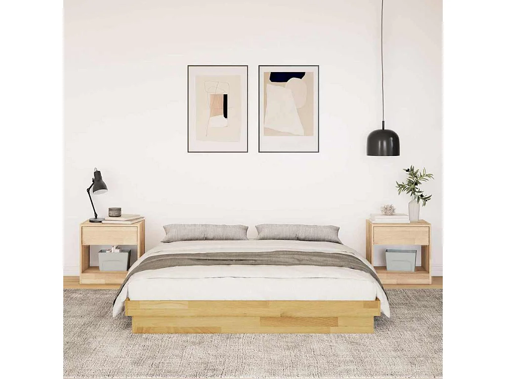Cadre de lit sans matelas 135x190 cm bois massif de chêne