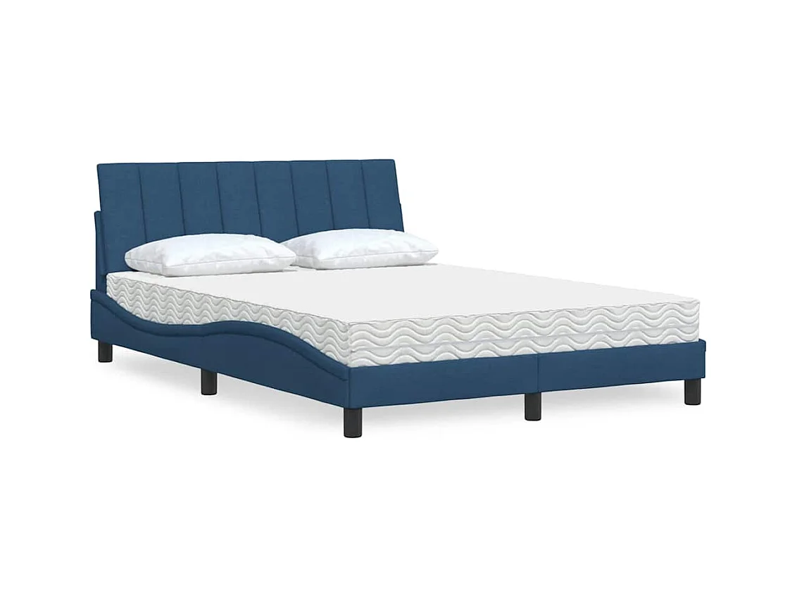 Lit avec matelas bleu 140x190 cm tissu