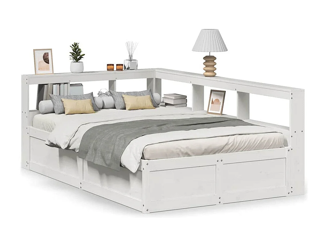 Lit bibliothèque sans matelas blanc 120x190 cm bois pin massif