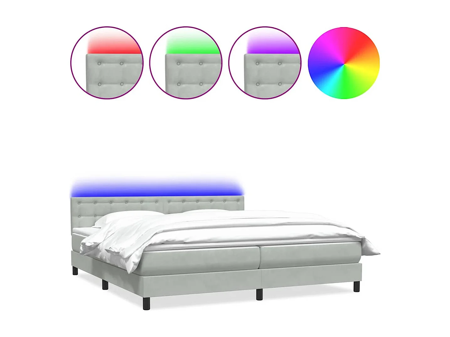 Cama box spring con colchón terciopelo gris claro 180x210 cm