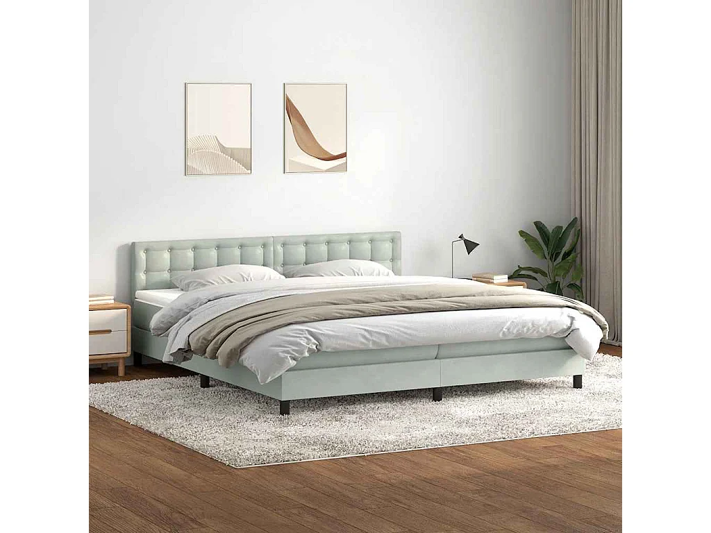 Cama box spring con colchón terciopelo gris claro 180x210 cm