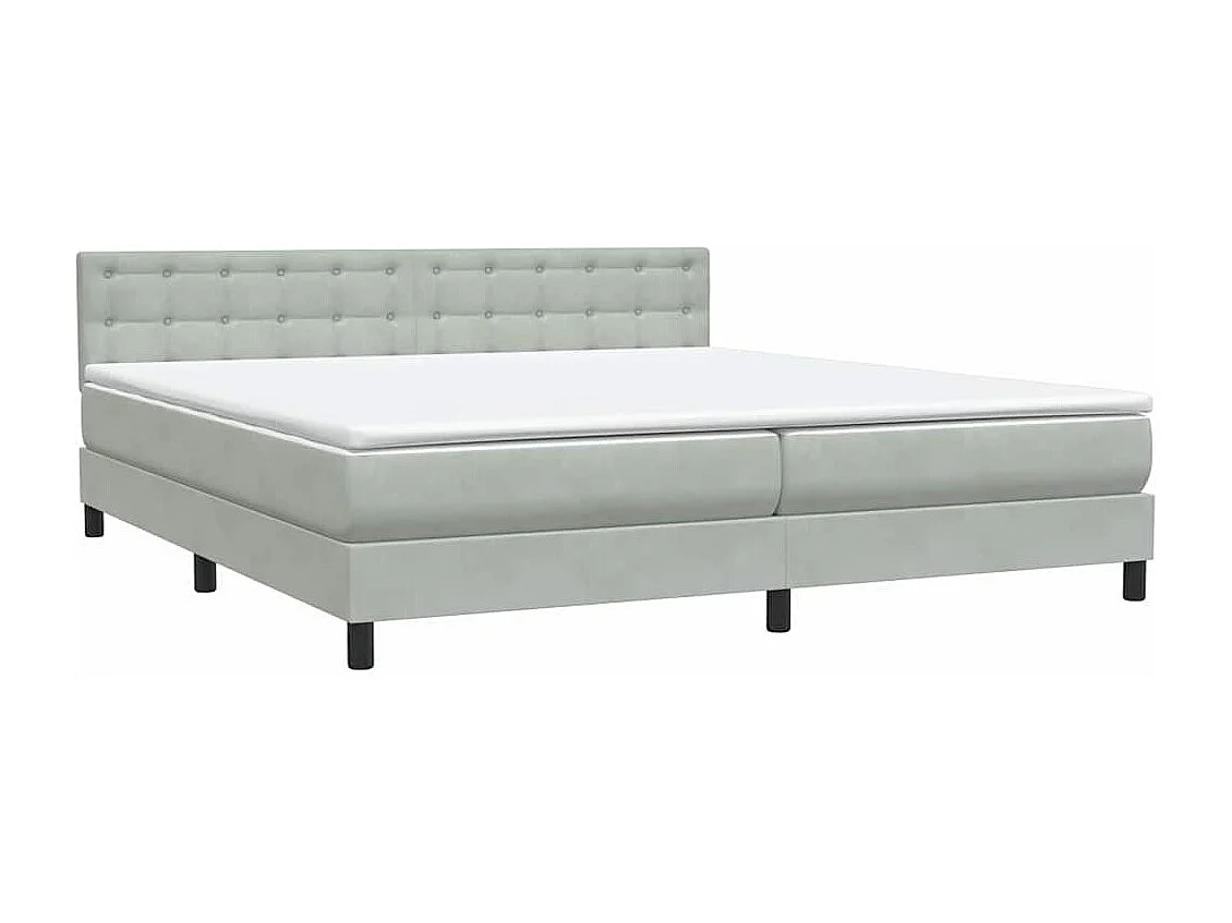 Cama box spring con colchón terciopelo gris claro 180x210 cm