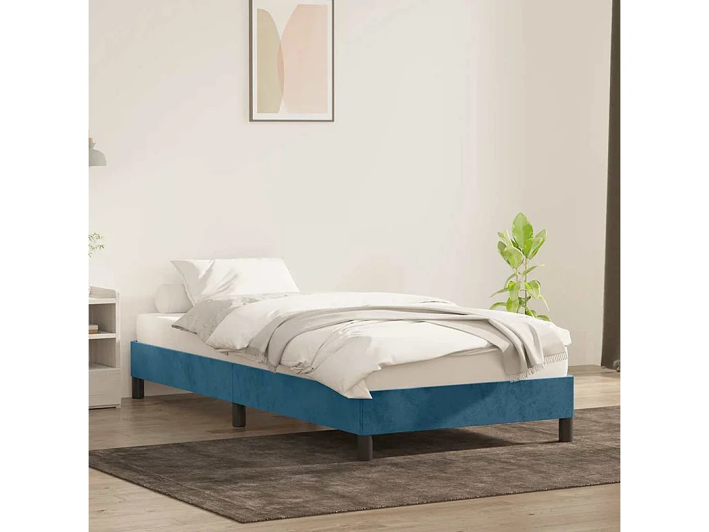 Estrutura de cama sem colchão 80x220 cm veludo azul-escuro