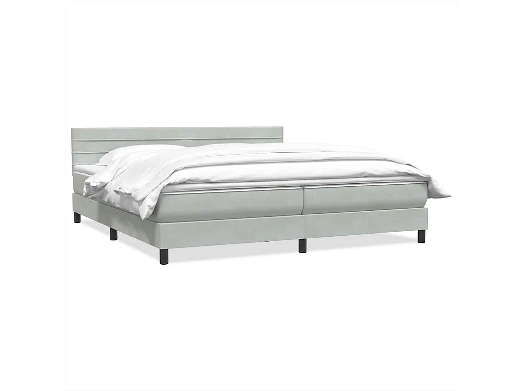 Cama box spring con colchón terciopelo gris claro 180x210 cm