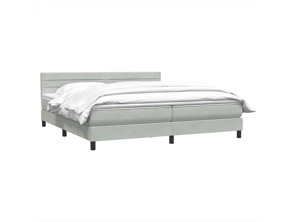 Cama box spring con colchón terciopelo gris claro 180x210 cm