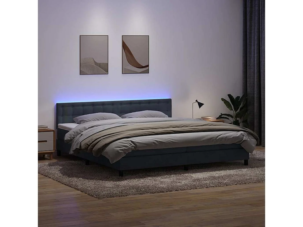 Cama box spring con colchón terciopelo gris oscuro 180x220 cm