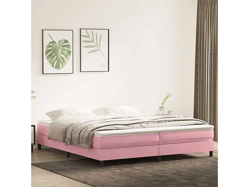Sommier à lattes de lit avec matelas rose 180x210 cm velours