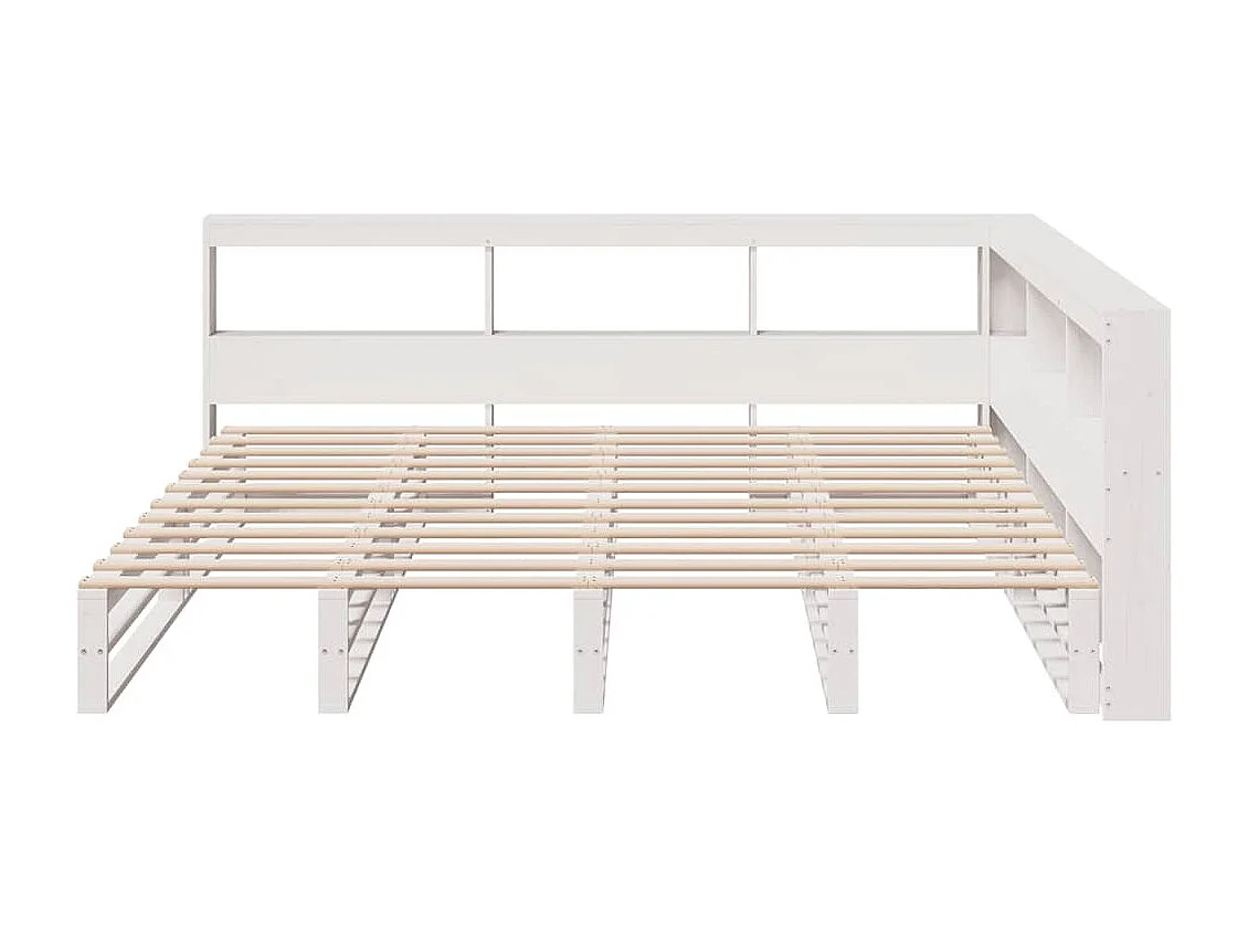 Lit bibliothèque sans matelas blanc 200x200 cm bois pin massif