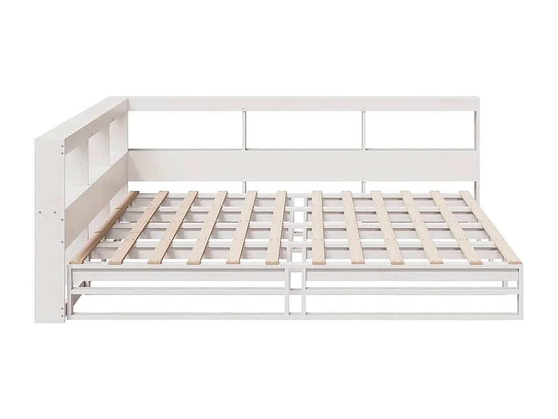 Lit bibliothèque sans matelas blanc 200x200 cm bois pin massif