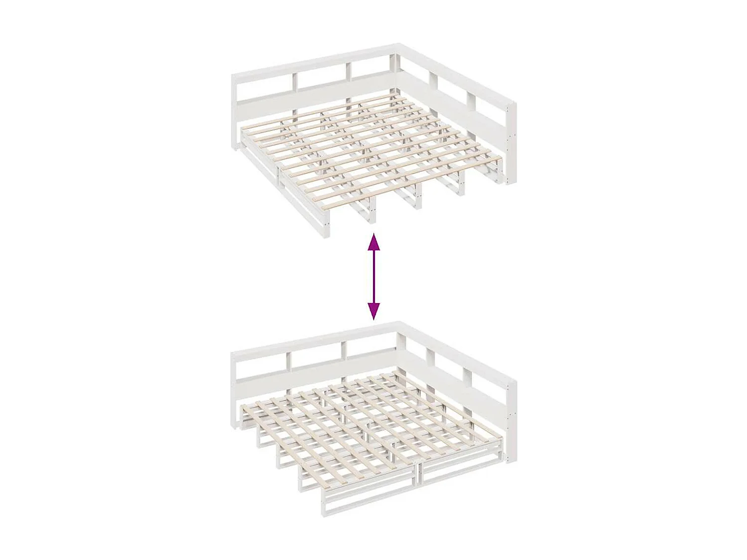 Lit bibliothèque sans matelas blanc 200x200 cm bois pin massif