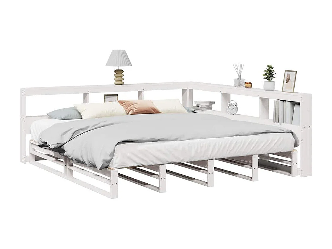 Cama com estante sem colchão 200x200 cm pinho maciço branco