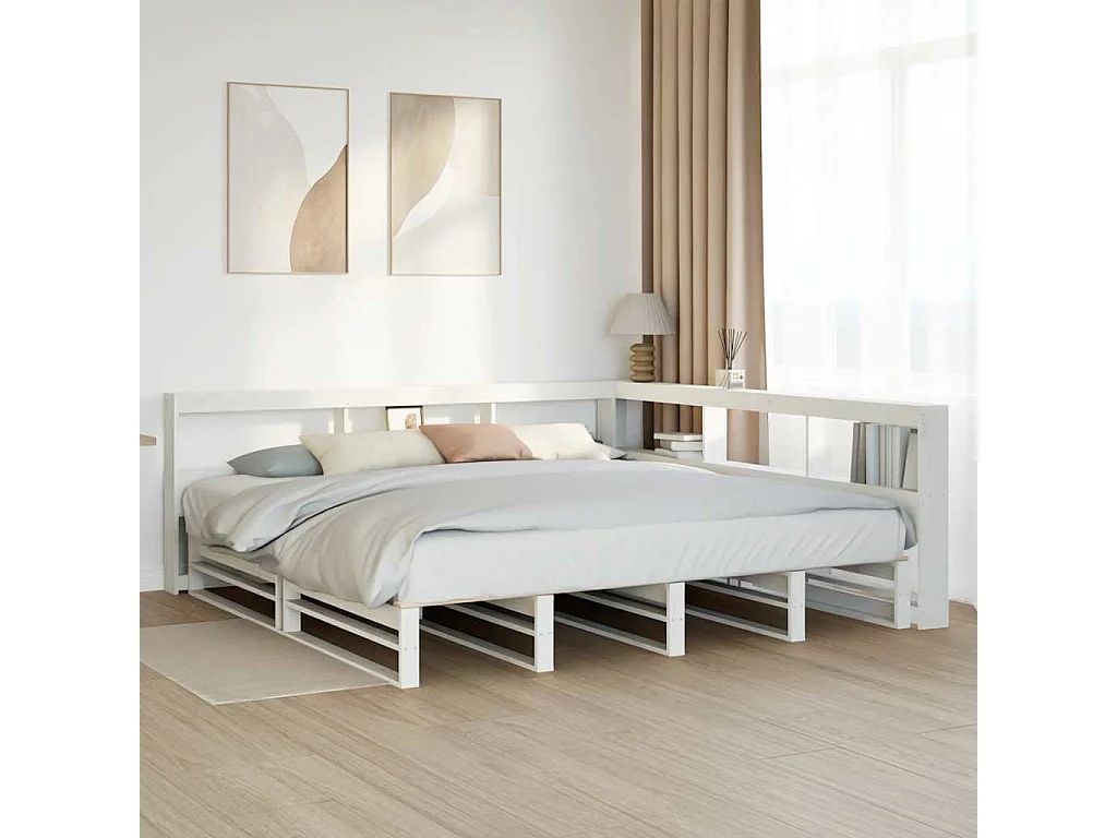 Cama com estante sem colchão 200x200 cm pinho maciço branco