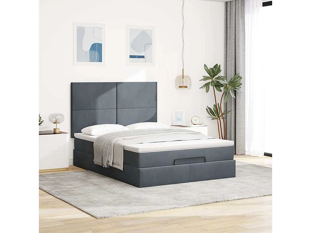 Cadre de lit ottoman avec matelas gris foncé 140x200 cm velours