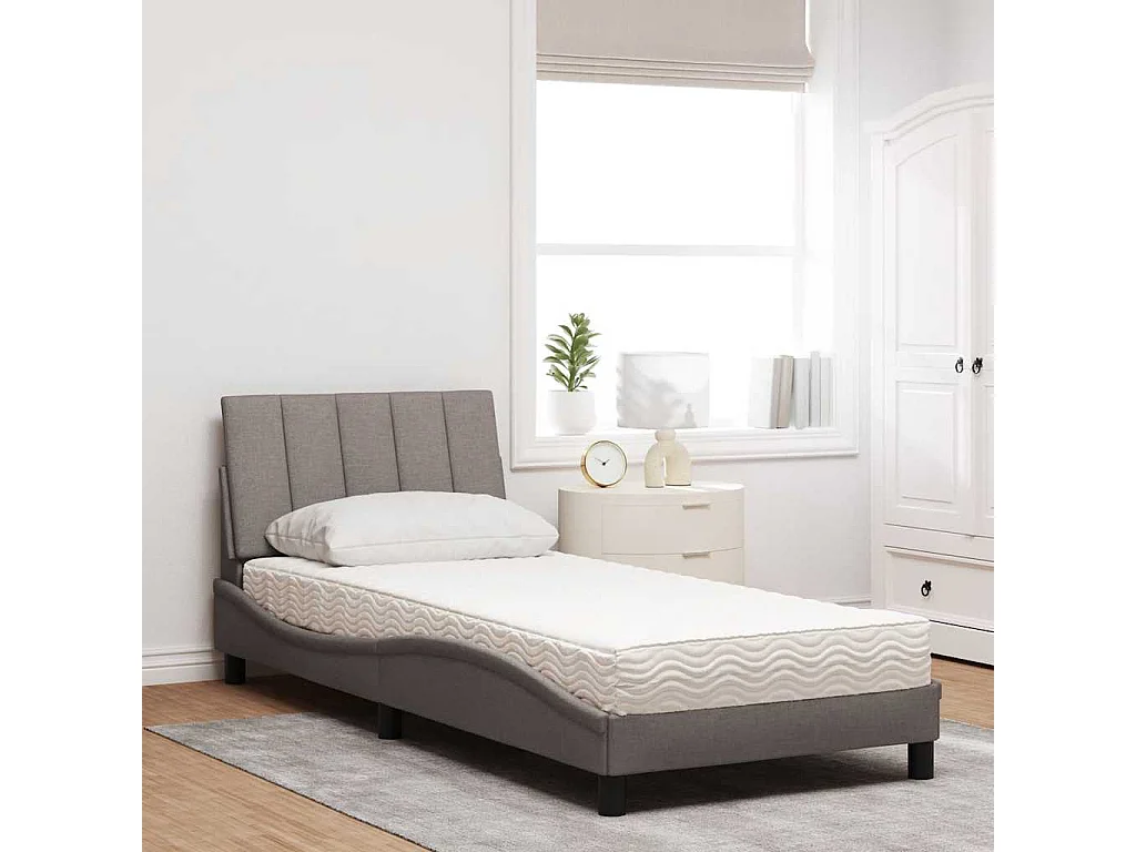 Cama con colchón tela gris taupe 80x200 cm