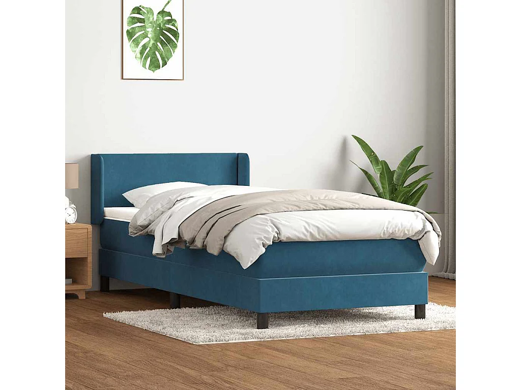 Boxspring met matras fluweel donkerblauw 80x220 cm
