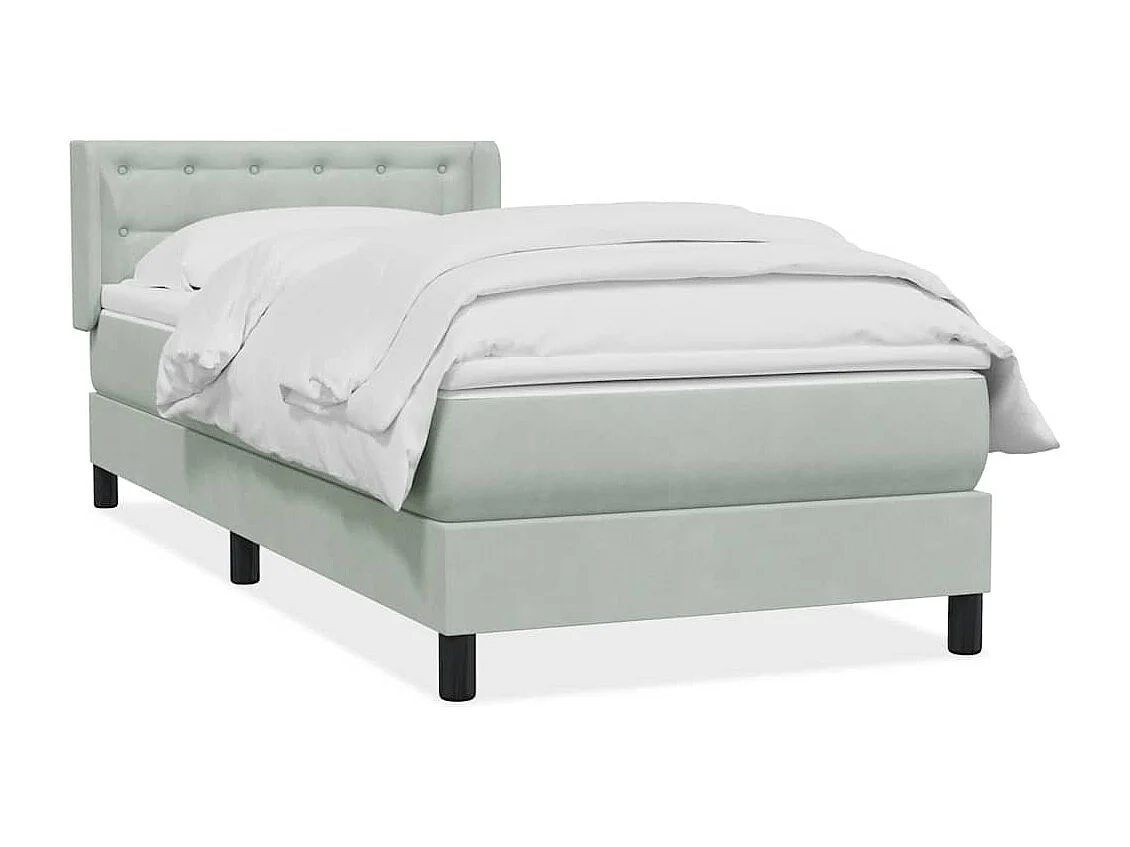 Cama box spring con colchón terciopelo gris claro 80x210 cm