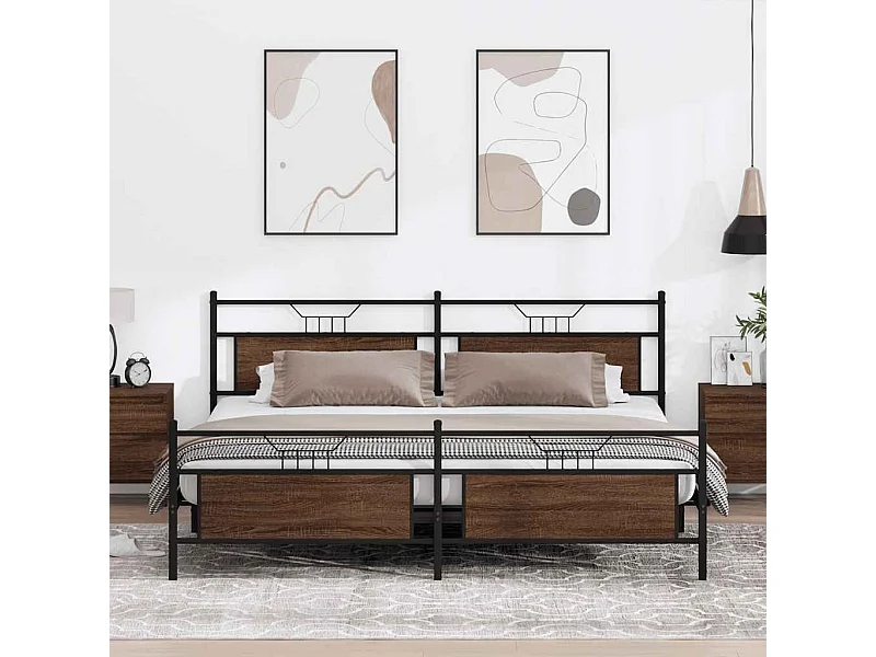 Cadre de lit en métal sans matelas chêne marron 193x203 cm