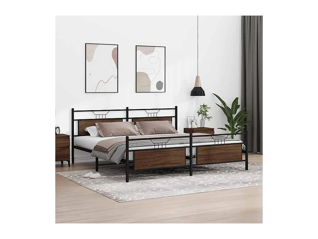 Estrutura cama sem colchão 193x203 cm metal carvalho castanho