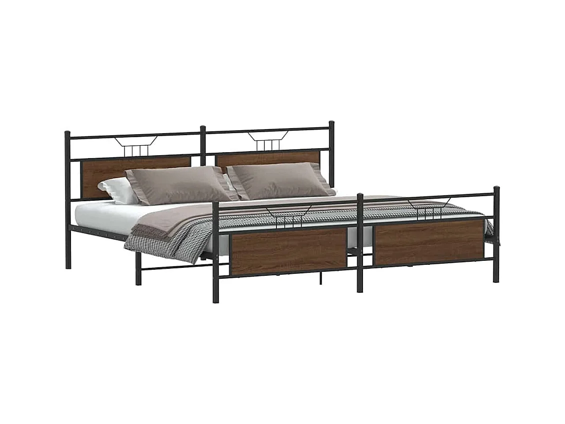 Estrutura cama sem colchão 193x203 cm metal carvalho castanho