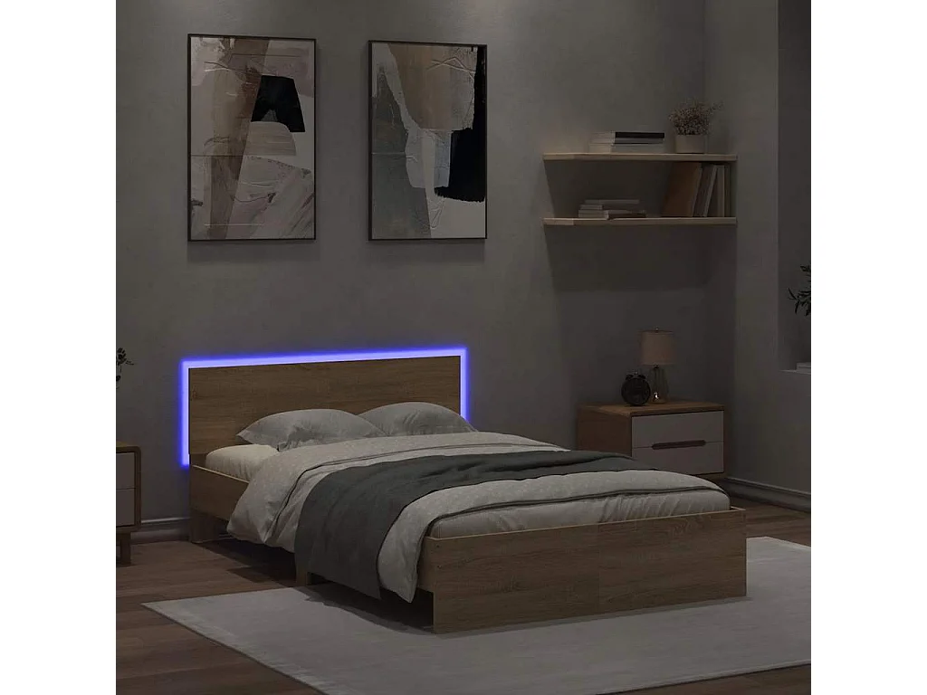 Cadre de lit avec tête de lit et LED chêne sonoma 140x190 cm