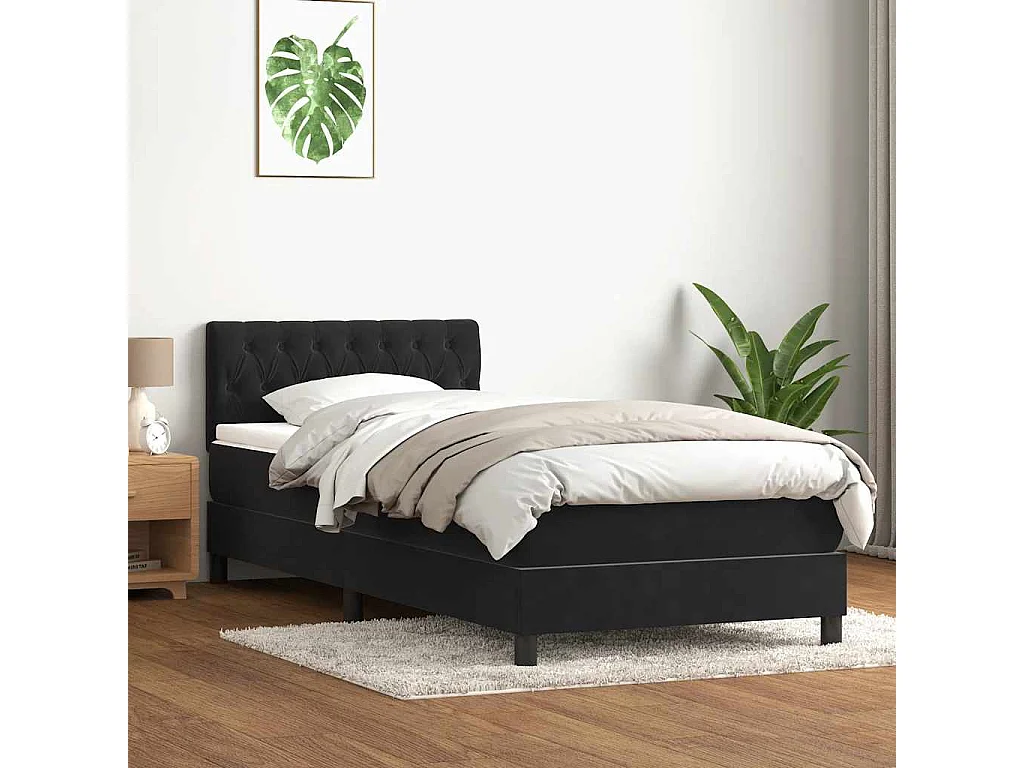 Sommier à lattes de lit avec matelas noir 90x210 cm velours